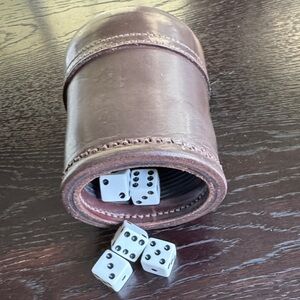 Vintage Antique Brown Leather Dice Cup